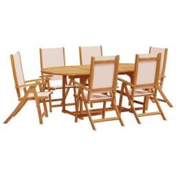 Berkfield Home 7 Piece Garden Dining Set Solid Wood Acacia & Textilene in Brown - thumbnail 2