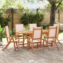 Berkfield Home 7 Piece Garden Dining Set Solid Wood Acacia & Textilene in Brown - thumbnail 1