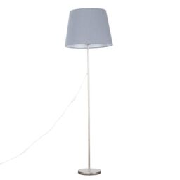 ValueLights Charlie Modern Stem Brushed Chrome Floor Lamp in Metallic Silver
