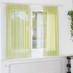 Berkfield Home Voile Curtains with Rod Pockets 2 pcs Apple Green - thumbnail 1