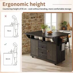 Merax Fluted Drop Leaf Kitchen Island Mobile Storage Trolley Cabinet in Black - thumbnail 7