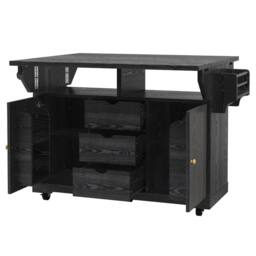 Merax Fluted Drop Leaf Kitchen Island Mobile Storage Trolley Cabinet in Black - thumbnail 5