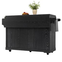 Merax Fluted Drop Leaf Kitchen Island Mobile Storage Trolley Cabinet in Black - thumbnail 6