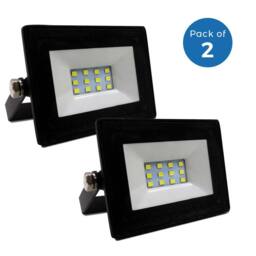 ENER-J Pack of 2 10W Non PIR Slim Line Black Body Floodlight 90 LUMENS WATT 2 - thumbnail 1