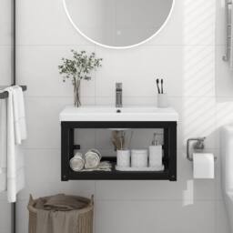 Berkfield Home Wall-mounted Bathroom Washbasin Frame Black 59x38x31 cm Iron - Size: 59 x 38 x 31 cm - thumbnail 1