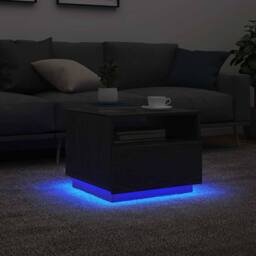 Berkfield Home Coffee Table with LED Lights Black Oak 50x49x40 cm - Size: 50 x 49 x 40 cm - thumbnail 2