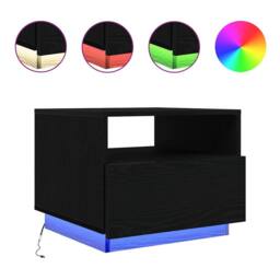 Berkfield Home Coffee Table with LED Lights Black Oak 50x49x40 cm - Size: 50 x 49 x 40 cm - thumbnail 3