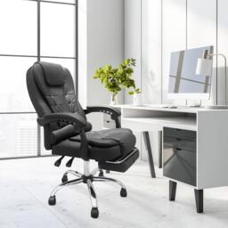 Alivio Office Massage Chair with 360 Swivel, Footrest & Lumbar Support (Black) in Black - thumbnail 8
