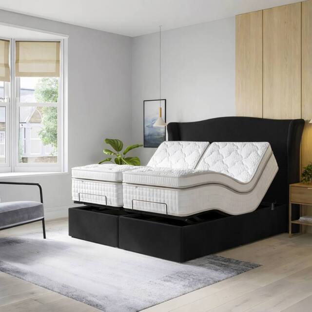 PARADISE BEDS LTD Orthopaedic Electric Adjustable Bed Set With Mattress & Headboard in Black - Size: Small Single - image 1
