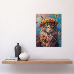 "Artery8 Wall Art Print Hippy Maine Coon Cat in Flower Crown Fun Abstract Poster - Size: W12"" x H16""" - thumbnail 4