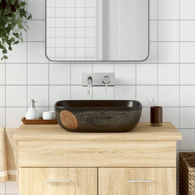 Berkfield Home Countertop Basin Black Rectangular 48x37.5x13.5 cm Ceramic - image 1