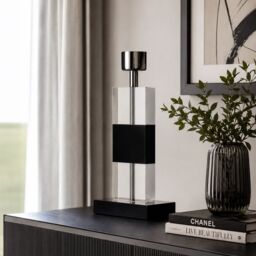 Orsina Elegant Black Crystal Lamp Base, Sculpted Crystal Table Lamp Base, Rectangular Glass Lamp Stand For Lounge - thumbnail 3
