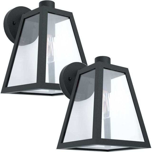 Loops 2 PACK IP44 Outdoor Wall Light Black Trapeze Lantern 1x 60W E27 Porch Lamp - image 1