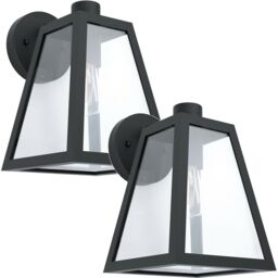 Loops 2 PACK IP44 Outdoor Wall Light Black Trapeze Lantern 1x 60W E27 Porch Lamp - thumbnail 1