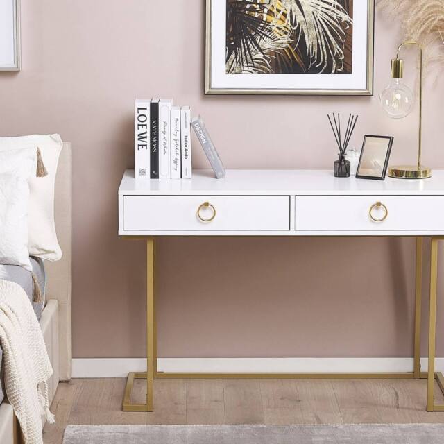 Wyld and Coco Console Table White with Gold Base 2 Drawers 115 x 50 cm - image 1