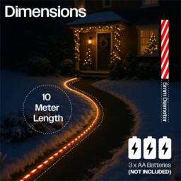 mysmartbuy 10 m Multi-Colour or Candy Cane Rope Light 100 LED Battery Operated in Red - Size: 10m - thumbnail 2