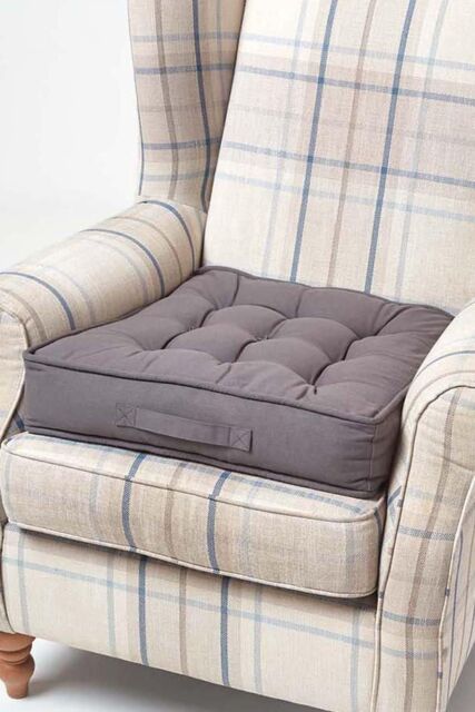 Homescapes Cotton Armchair Booster Cushion in Charcoal - Size: 50 cm x 50 cm - image 1