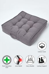 Homescapes Cotton Armchair Booster Cushion in Charcoal - Size: 50 cm x 50 cm - thumbnail 2