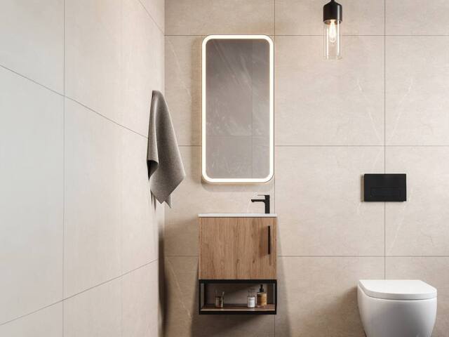 Vente-unique Wall-Hung Cloakroom Basin Unit With Open Shelf & White Basin - 40 Cm in Light Oak - image 1