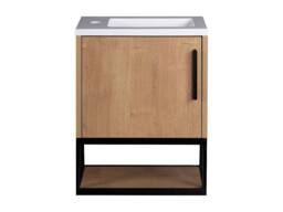 Vente-unique Wall-Hung Cloakroom Basin Unit With Open Shelf & White Basin - 40 Cm in Light Oak - thumbnail 4
