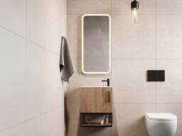 Vente-unique Wall-Hung Cloakroom Basin Unit With Open Shelf & White Basin - 40 Cm in Light Oak - thumbnail 3