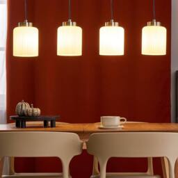 Wyld and Coco Industrial Pendant Light Black Steel and Brass Four White Glass Shades - thumbnail 1