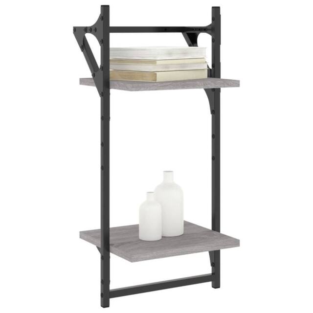 Berkfield Home Beautiful 2-Tier Wall Shelves with Bars 2 pcs Grey Sonoma 30x25x65 cm - Size: 30 x 25 x 65 cm - image 1
