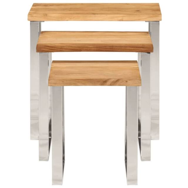 Berkfield Home Nesting Tables 3 pcs with Live Edge Solid Wood Acacia in Brown - image 1