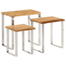 Berkfield Home Nesting Tables 3 pcs with Live Edge Solid Wood Acacia in Brown - thumbnail 3