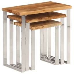 Berkfield Home Nesting Tables 3 pcs with Live Edge Solid Wood Acacia in Brown - thumbnail 5