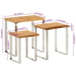 Berkfield Home Nesting Tables 3 pcs with Live Edge Solid Wood Acacia in Brown - thumbnail 9