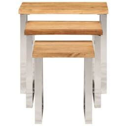 Berkfield Home Nesting Tables 3 pcs with Live Edge Solid Wood Acacia in Brown - thumbnail 1