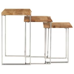 Berkfield Home Nesting Tables 3 pcs with Live Edge Solid Wood Acacia in Brown - thumbnail 4