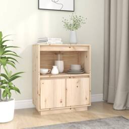 Berkfield Home Sideboard 60x34x75 cm Solid Wood Pine in Light Beige - Size: 60 x 34 x 75 cm - thumbnail 2