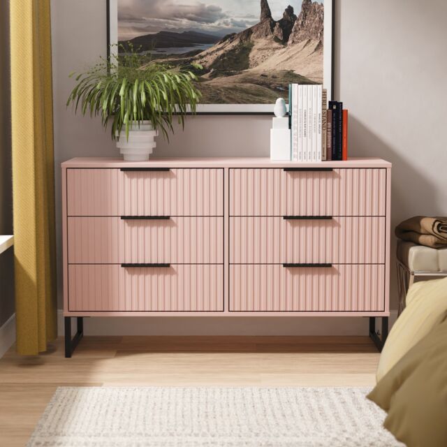 Ready Assembled 2 U Menai 6 Drawer Wide Chest (Ready Assembled) in Dusty Pink - image 1
