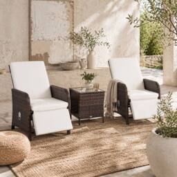Wyld Haus Nomo 3 Piece Rattan Bistro Set Mixed Brown with Cream White Cushions - thumbnail 1