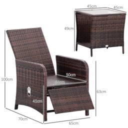Wyld Haus Nomo 3 Piece Rattan Bistro Set Mixed Brown with Cream White Cushions - thumbnail 3