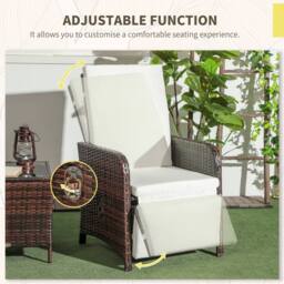 Wyld Haus Nomo 3 Piece Rattan Bistro Set Mixed Brown with Cream White Cushions - thumbnail 4