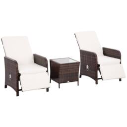 Wyld Haus Nomo 3 Piece Rattan Bistro Set Mixed Brown with Cream White Cushions - thumbnail 2