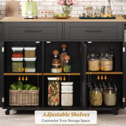 Merax Kitchen Island Trolley with Foldable Tabletop, Storage Cabinet Drawers in Black - thumbnail 6