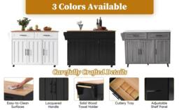 Merax Kitchen Island Trolley with Foldable Tabletop, Storage Cabinet Drawers in Black - thumbnail 9