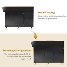 Merax Kitchen Island Trolley with Foldable Tabletop, Storage Cabinet Drawers in Black - thumbnail 8