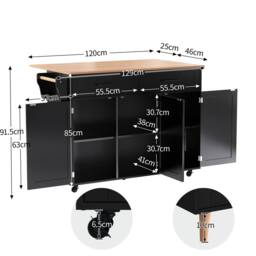 Merax Kitchen Island Trolley with Foldable Tabletop, Storage Cabinet Drawers in Black - thumbnail 3
