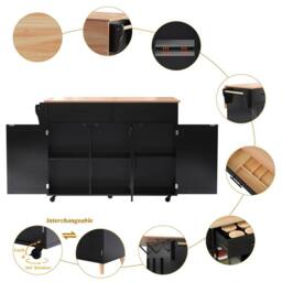 Merax Kitchen Island Trolley with Foldable Tabletop, Storage Cabinet Drawers in Black - thumbnail 7