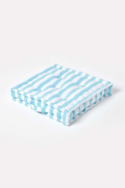 Homescapes Cotton Thick Stripe Floor Cushion in Blue - Size: 40 cm x 40 cm - image 1