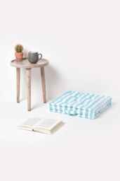Homescapes Cotton Thick Stripe Floor Cushion in Blue - Size: 40 cm x 40 cm - thumbnail 2