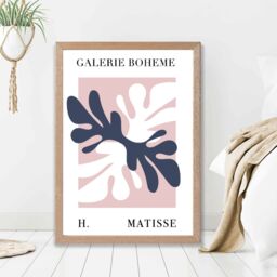 ARTZE Matisse Floral Cutout Pink & Blue Bohemian Framed Print SIZE: A3 with Oak Frame in Navy - Size: A4 - thumbnail 2