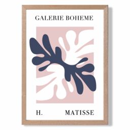 ARTZE Matisse Floral Cutout Pink & Blue Bohemian Framed Print SIZE: A3 with Oak Frame in Navy - Size: A4
