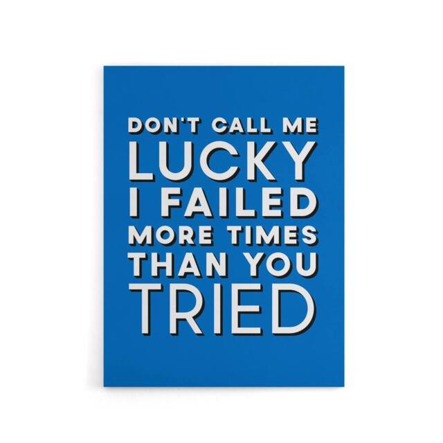 "Artery8 Don't Call Me Lucky White Blue Inspirational Quote Canvas Art Print - Size: W24"" x H32""" - image 1