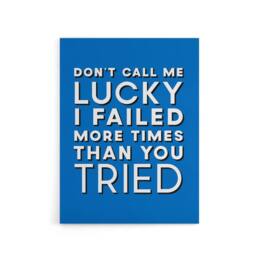 "Artery8 Don't Call Me Lucky White Blue Inspirational Quote Canvas Art Print - Size: W24"" x H32""" - thumbnail 1